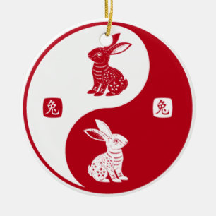 Ornamento De Cerâmica Feliz Rabbit Chinês Ano Novo 2023 Yin Yang Taichi