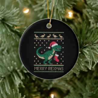 Ornamento De Cerâmica Feliz Rexmas T Rex Dinossauro Natal Suéter Feio