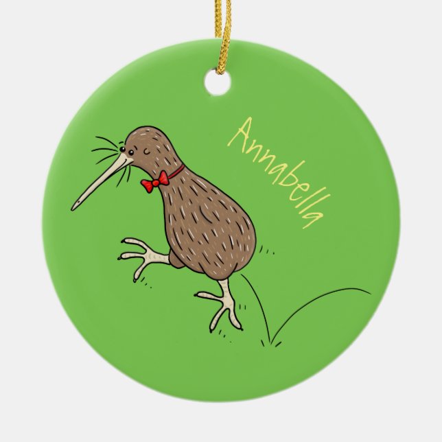 Ornamento De Cerâmica Feliz salto em kiwi com design de desenho de arco (Frente)