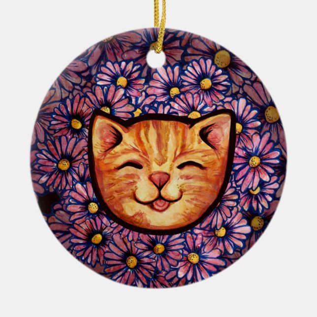 Ornamento De Cerâmica Feliz Tablet Orange Cat (Frente)