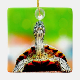 Ornamento De Cerâmica Feliz tartaruga com bolha