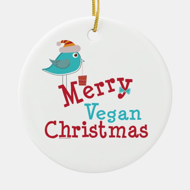 Ornamento De Cerâmica Feliz Vegan Natal (Frente)