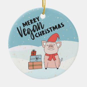 Ornamento De Cerâmica Feliz Vegan Pão de Cartoon de Natal bonito e pres