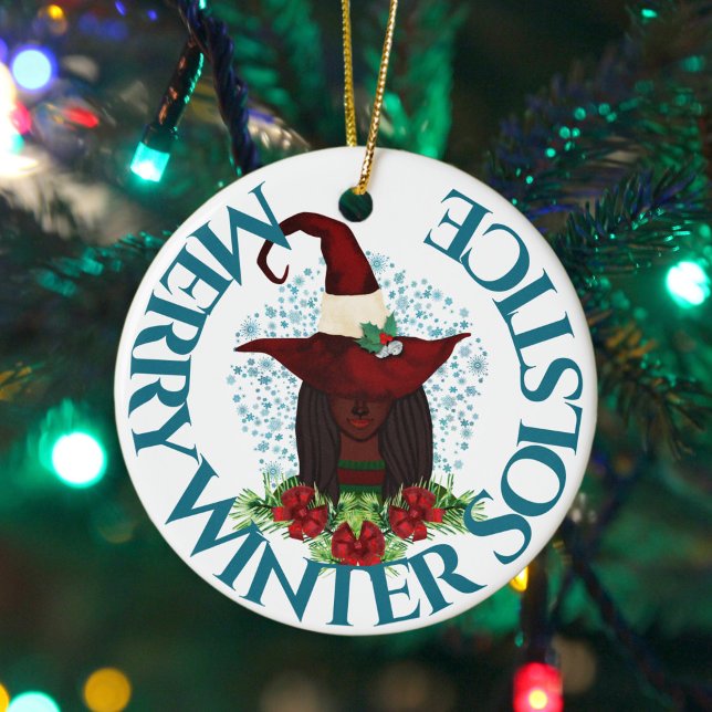 Ornamento De Cerâmica Feliz Winter Solstce African American Yule Witch (Criador carregado)