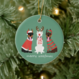 Ornamento De Cerâmica Feliz Woofmas Dobermann - Cães de Natal