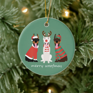Ornamento De Cerâmica Feliz Woofmas Dobermann - Cães de Natal