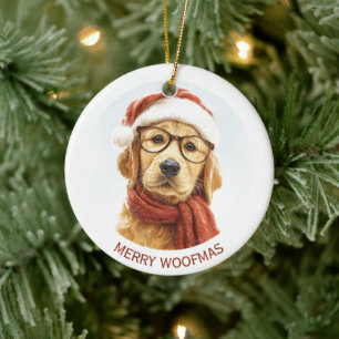 Ornamento De Cerâmica Feliz Woofmas Ornamentação de Foto de Cachorro P