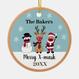 Ornamento De Cerâmica Feliz X-Mask Funny Reindeer Papais noeis Snowman