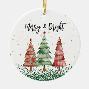 Ornamento De Cerâmica Feliz y brillante árbol de Navidad