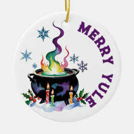 Ornamento De Cerâmica Feliz Yule Feiticeiras Festivas Cauldron Wiccan Ho