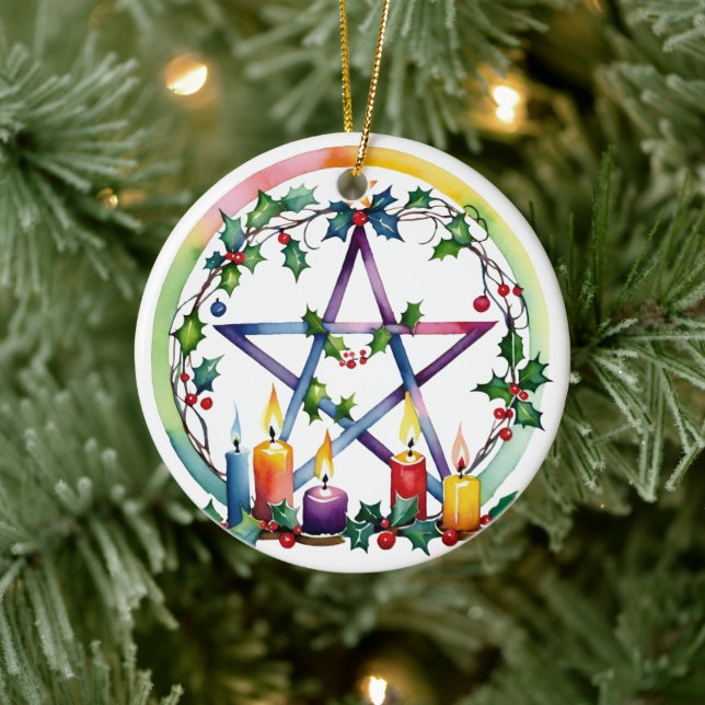 Ornamento De Cerâmica Feliz Yule Fesacle Pentacle Winter Wiccan Holiday (Árvore)