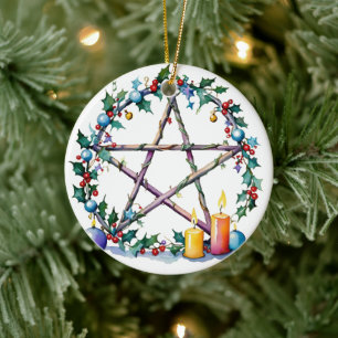 Ornamento De Cerâmica Feliz Yule Fesacle Pentacle Winter Wiccan Holiday