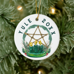 Ornamento De Cerâmica Feliz Yule Winter Solstice Wiccan Festivo Pentácul