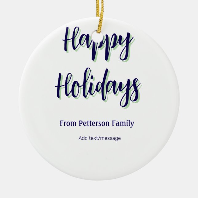 Ornamento De Cerâmica Felizes feriados azuis na moda (Frente)