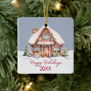 Ornamento De Cerâmica Felizes Festas Casa de Biscoito de Natal