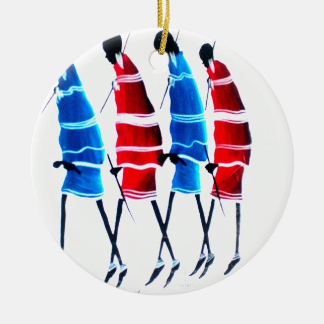 Ornamento De Cerâmica Felizes Pessoas Maasai Guerreiros Andando Impressã (Frente)