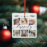 Ornamento De Cerâmica Felizmente Depois Da Colagem De Fotos De Casamento<br><div class="desc">O ornamento especial de colagem de fotos de casamento recém-casadas mostra suas próprias fotos de casamento especiais e suas memórias. Nosso design apresenta um simples design de grade de colagem de 6 fotos com "Felizmente para Sempre" projetado em um belo emparelhamento de texto com estilo de script preto manuscrito. Personalize...</div>