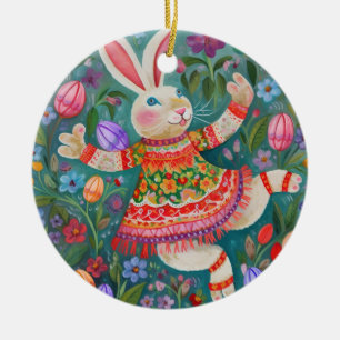 Ornamento De Cerâmica Felz pascoa Bunny Dance