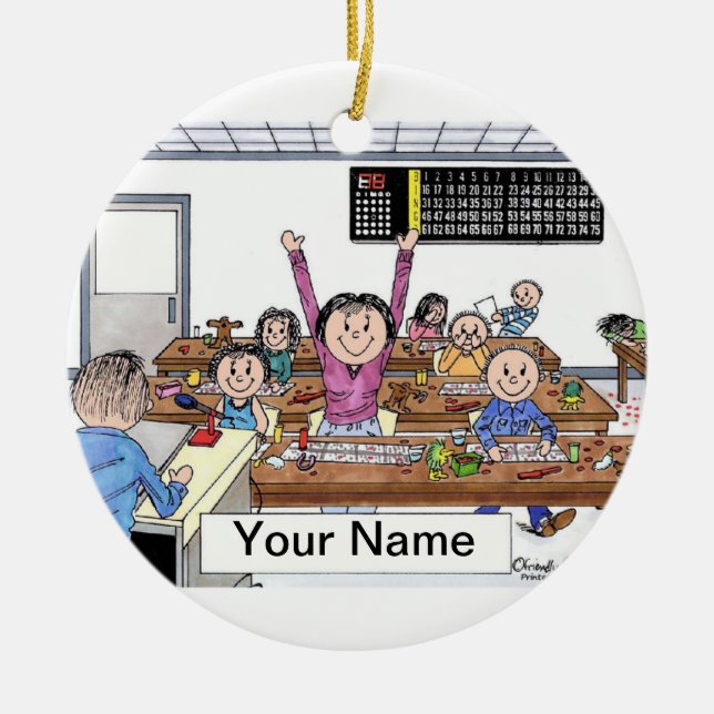 Ornamento De Cerâmica Fêmea do jogador do Bingo (Frente)