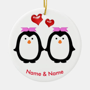 Ornamento De Cerâmica Fêmeas Loving do casal dois do pinguim