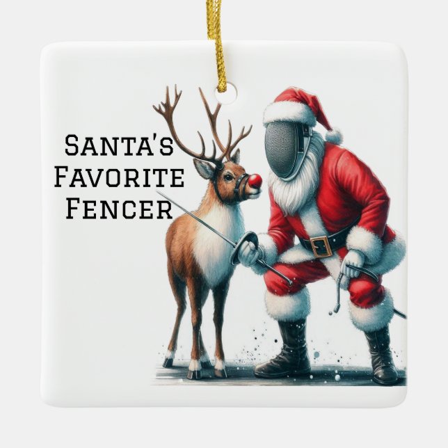 Ornamento De Cerâmica Fencer Favorito de Papais noeis Personalizados (Frente)