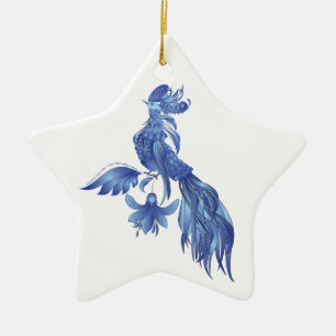 Ornamento De Cerâmica Fênix azul