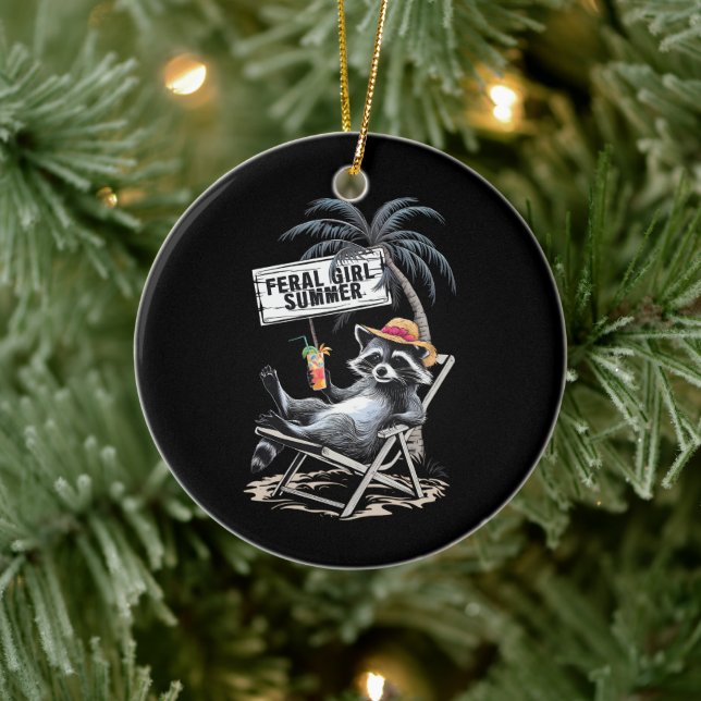 Ornamento De Cerâmica Feral Girl Summer Beach Funny Raccoon (Árvore)