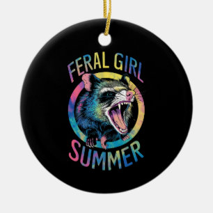 Ornamento De Cerâmica Feral Girl Summer Ogambm Tie Dye Raccoon