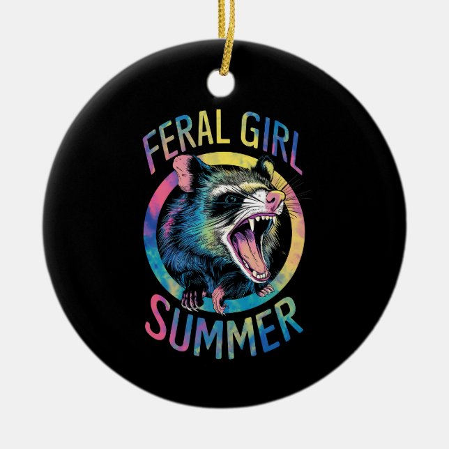 Ornamento De Cerâmica Feral Girl Summer Ogambm Tie Dye Raccoon (Frente)