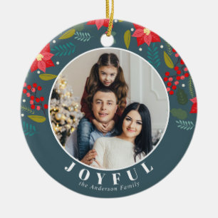 Ornamento De Cerâmica Feriado alegre de Padrões de Flor de Poinsettia