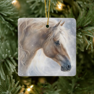 Ornamento De Cerâmica Feriado Bonito de Natal em Cavalo