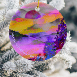 Ornamento De Cerâmica Feriado colorido de paisagem com coloração aquátic