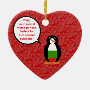 Ornamento De Cerâmica Feriado da Bandeira Búlgara Sra. Pinguim Falando