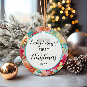 Ornamento De Cerâmica Feriado da Pegada de Natal do Baby Bump