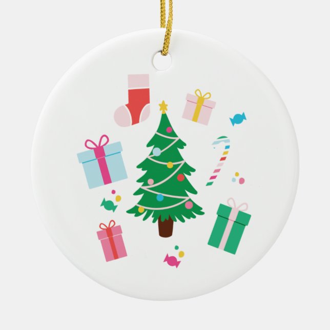 Ornamento De Cerâmica Feriado de Árvore de Natal Personalizado (Frente)
