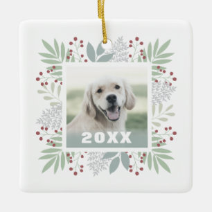 Ornamento De Cerâmica Feriado de Cachorro Personalizado de Pet Foto em Q