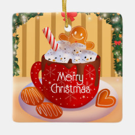 Ornamento De Cerâmica Feriado de Chocolate Quente de Natal Personalizado