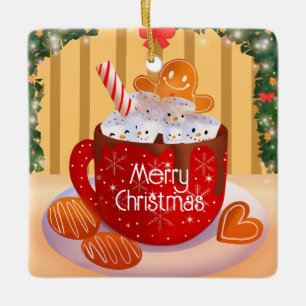 Ornamento De Cerâmica Feriado de Chocolate Quente de Natal Personalizado