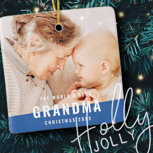 Ornamento De Cerâmica Feriado de Foto Moderna da Melhor Avó do Mundo