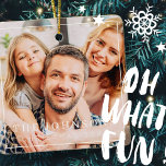 Ornamento De Cerâmica Feriado de Fotografia da Família Chic Moderna de Q<br><div class="desc">Design é composto por tipografia quic moderna com sans serif e serif font. Adicione uma foto personalizada da família,  adicione o nome da família e o ano.</div>