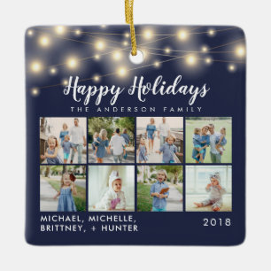 Ornamento De Cerâmica Feriado de Fotografia das Luzes Azul de Corda do m