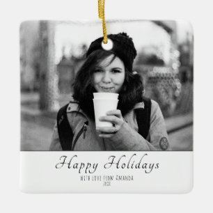 Ornamento De Cerâmica Feriado de Fotografias a Preto e Branco de Script