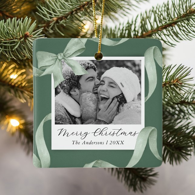 Ornamento De Cerâmica Feriado de Fotografias do Arco Verde Elegante (Criador carregado)