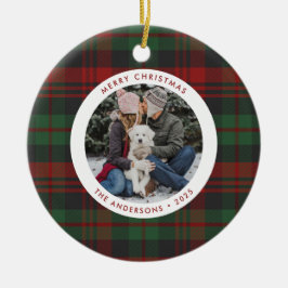 Ornamento De Cerâmica Feriado de fotos do Solteiro Vermelho e Verde