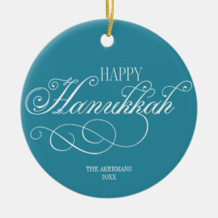 Ornamento De Cerâmica Feriado de Hanukkah Feliz Script