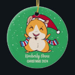 Ornamento De Cerâmica Feriado de inverno de neve de Natal na Guiné Fria<br><div class="desc">Enfeite de animação bonito para crianças e crianças. Perfeito para a primeira comemoração de Natal com a família. Você pode personalizar o texto para qualquer ocasião.</div>