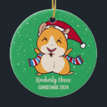 Ornamento De Cerâmica Feriado de inverno de neve de Natal na Guiné Fria<br><div class="desc">Enfeite de animação bonito para crianças e crianças. Perfeito para a primeira comemoração de Natal com a família. Você pode personalizar o texto para qualquer ocasião.</div>