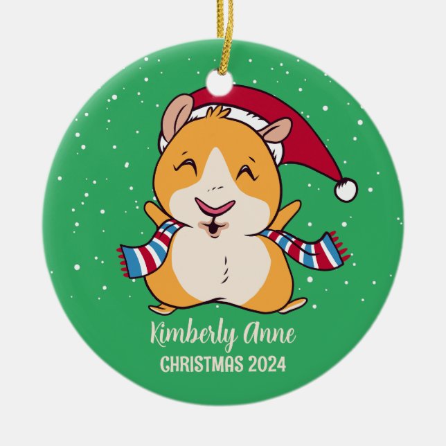 Ornamento De Cerâmica Feriado de inverno de neve de Natal na Guiné Fria (Frente)