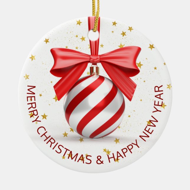 Ornamento De Cerâmica Feriado de Natal Branco Vermelho (Frente)