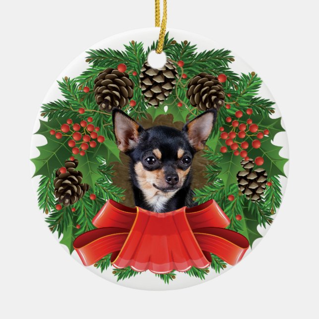 Ornamento De Cerâmica Feriado de Natal Chihuahua (Frente)
